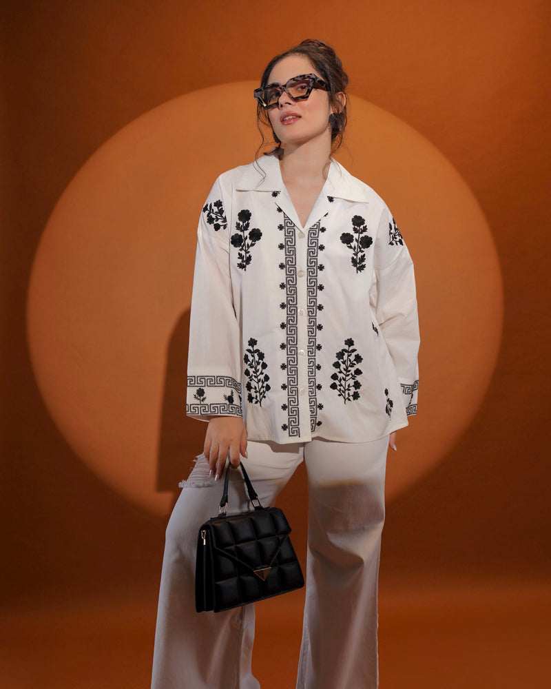 White Classic Charm Threadwork Shirt