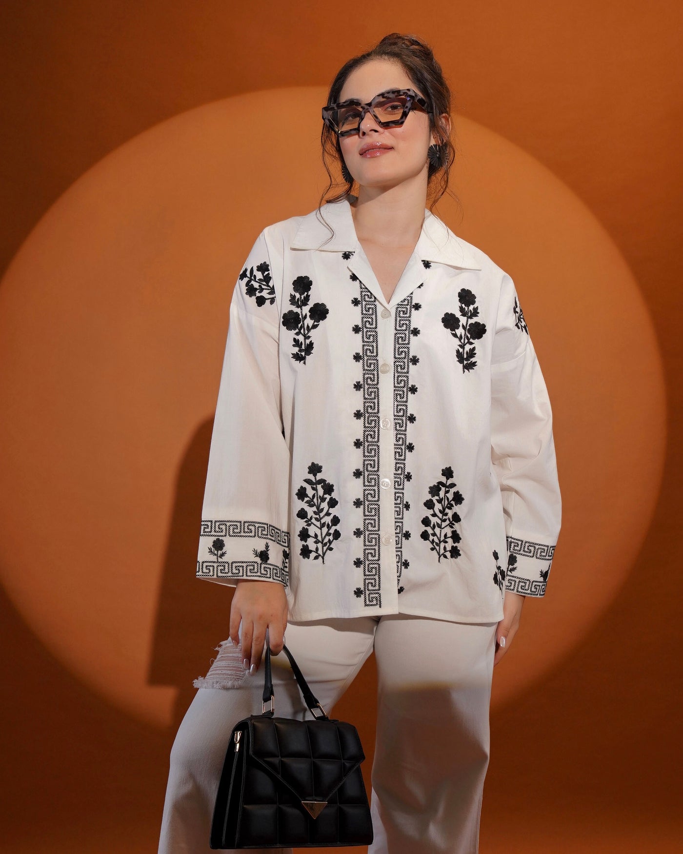 White Classic Charm Threadwork Shirt