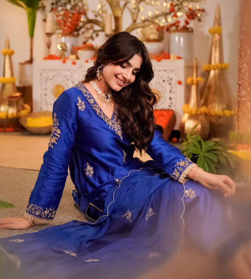 Azure Blue Noor Handwork Chanderi Silk Festive Suit