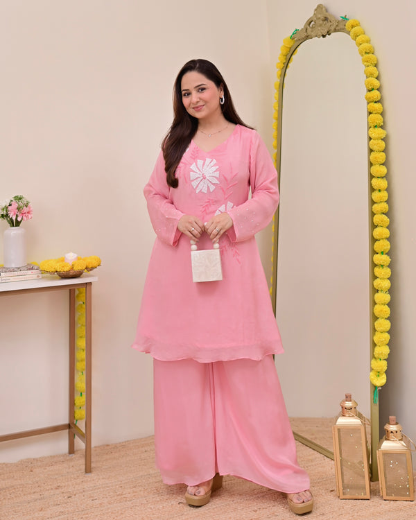 Baby Pink Handwork Chinnon Festive Co-ord