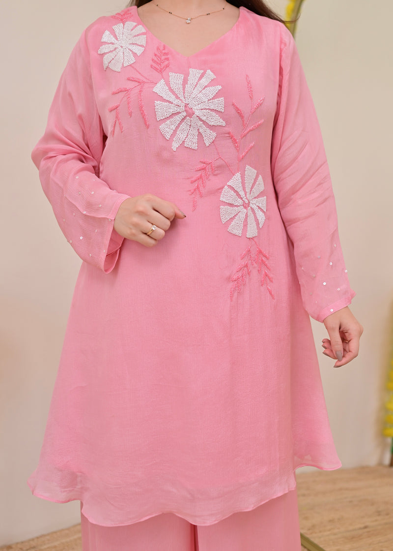Baby Pink Handwork Chinnon Festive Co-ord