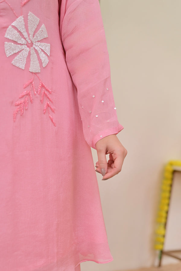 Baby Pink Handwork Chinnon Festive Co-ord