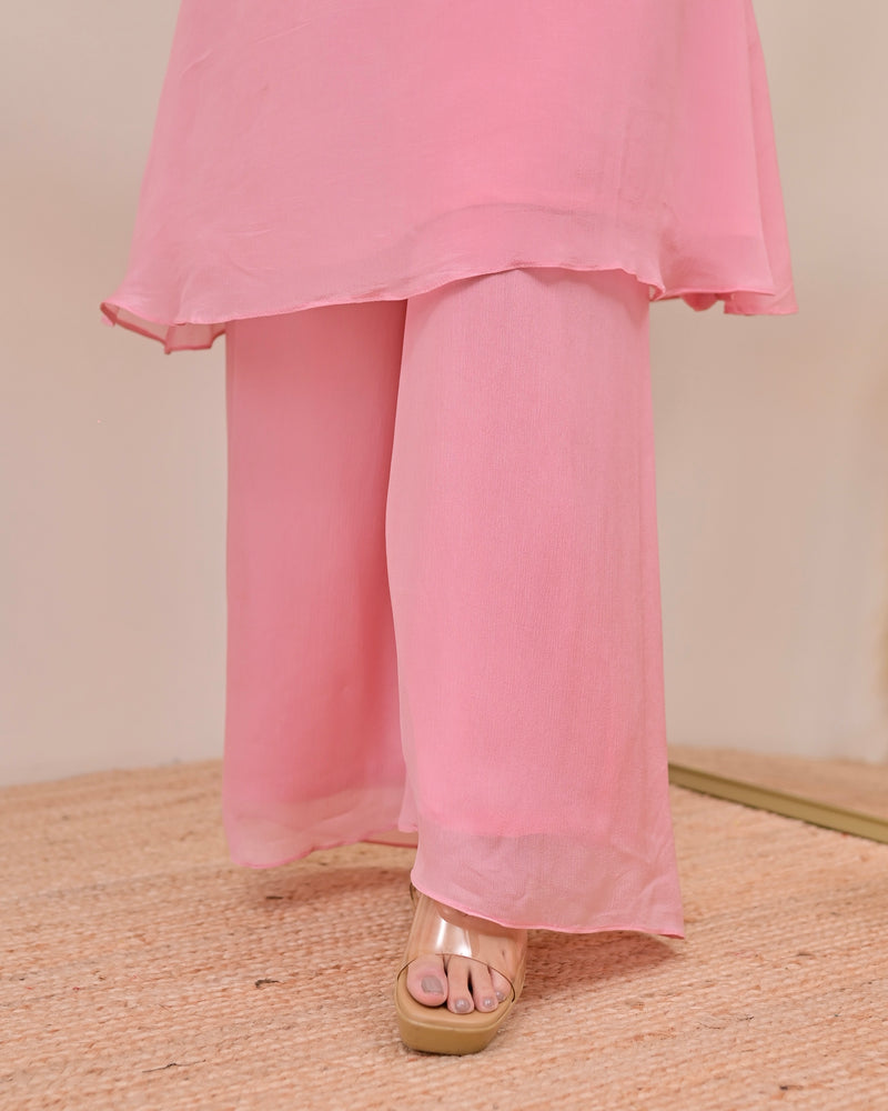 Baby Pink Handwork Chinnon Festive Co-ord