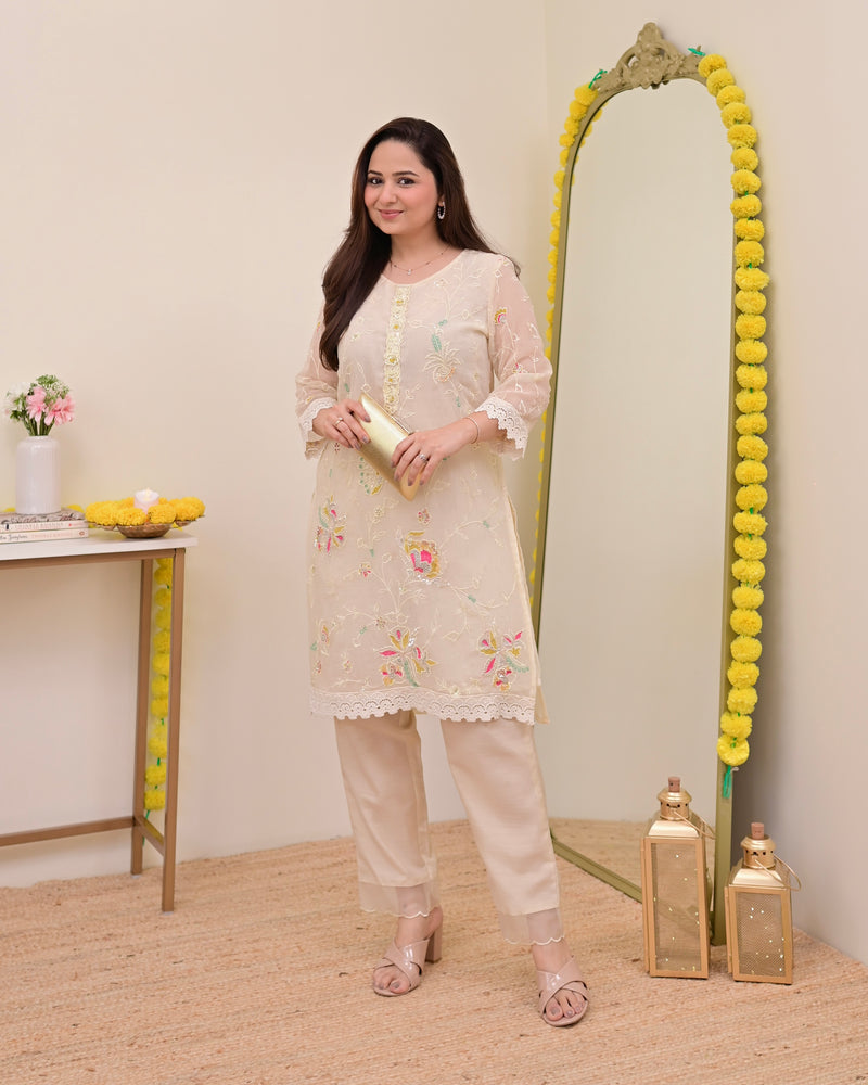 Pearl Petals Shimmer Crush Threadwork Festive Co-ord