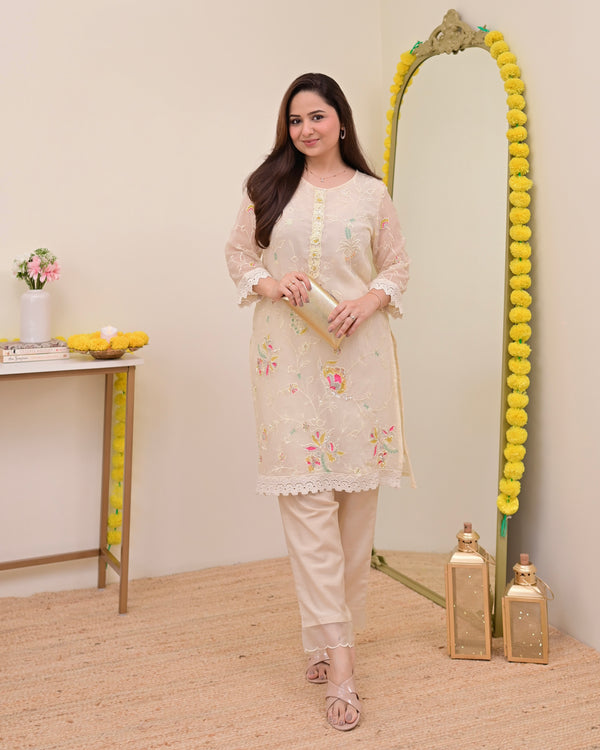 Pearl Petals Shimmer Crush Threadwork Festive Co-ord