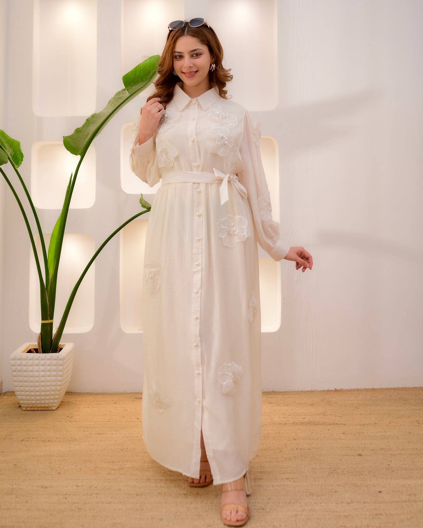 Pearl White Floral Applique Work Designer Premium Cotton Dress For Women –  Label Madhuri Thakkar