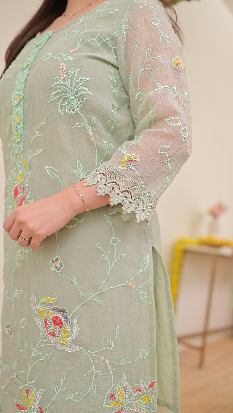Mint Meher Shimmer Crush Threadwork Festive Co-ord
