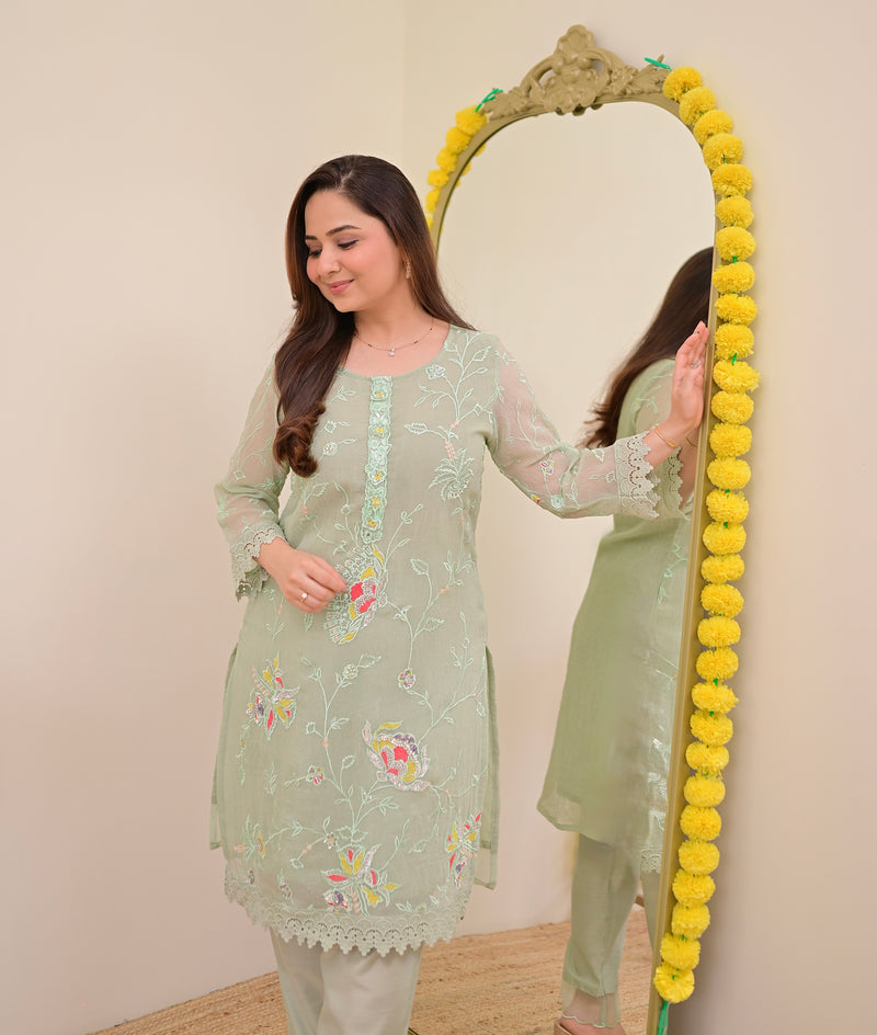 Mint Meher Shimmer Crush Threadwork Festive Co-ord