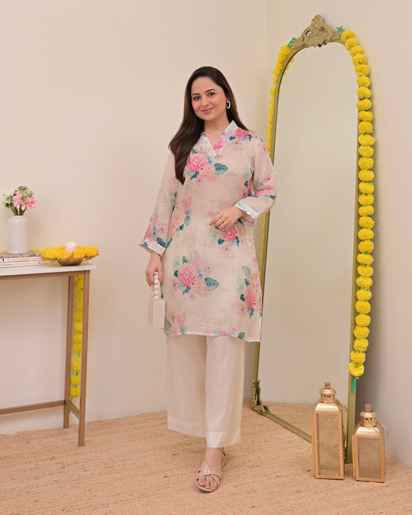Ivory Floral Garden Muslin Silk Co-ord