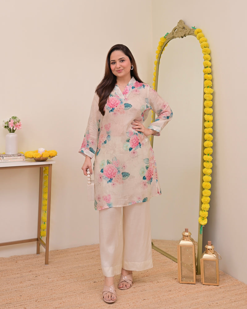 Ivory Floral Garden Muslin Silk Co-ord
