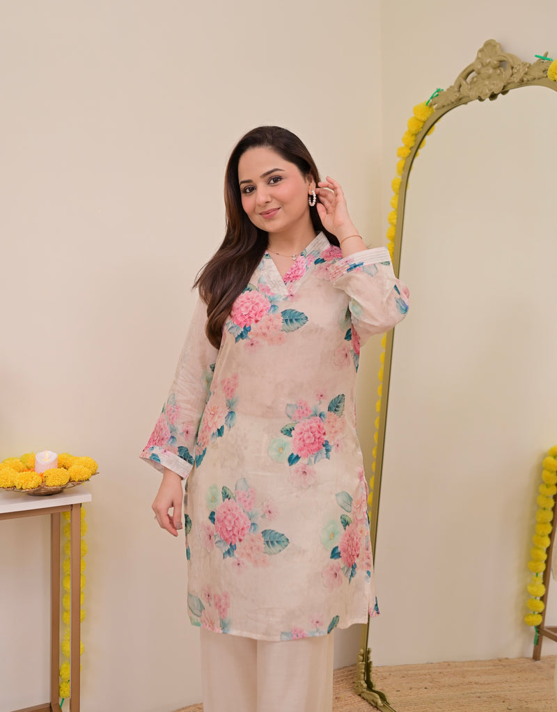 Ivory Floral Garden Muslin Silk Co-ord