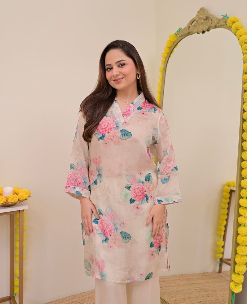 Ivory Floral Garden Muslin Silk Co-ord
