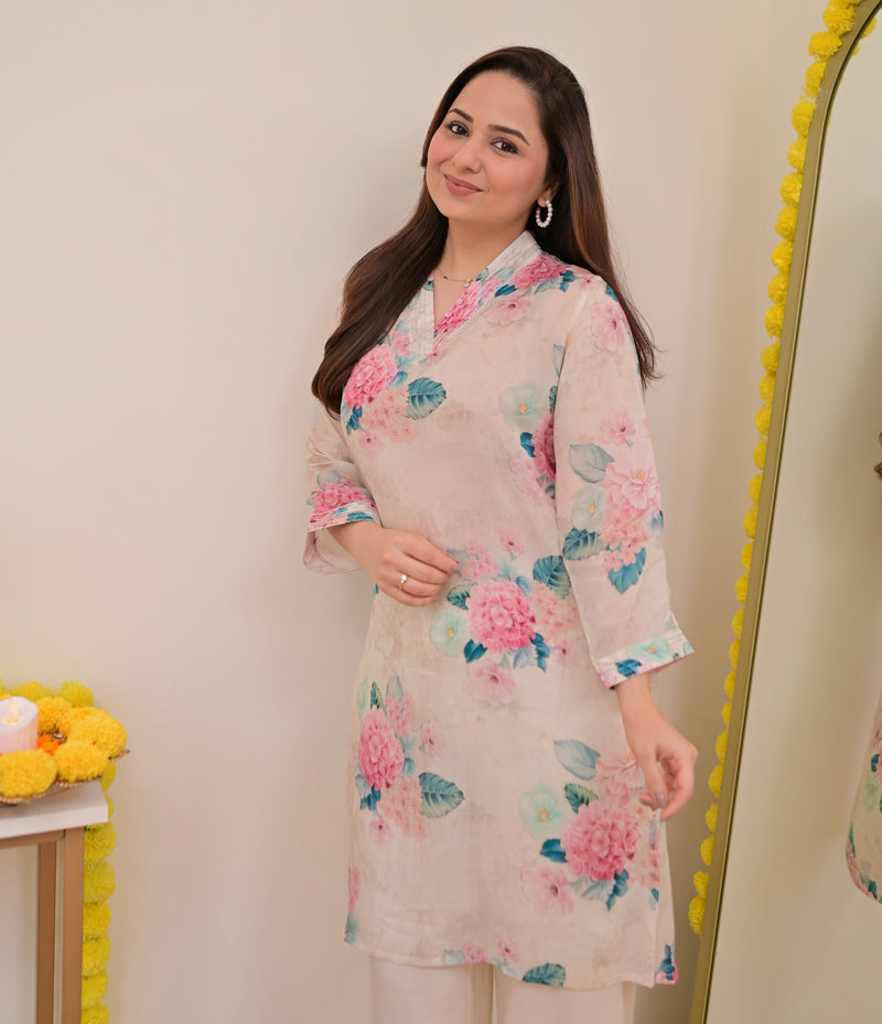 Ivory Floral Garden Muslin Silk Co-ord