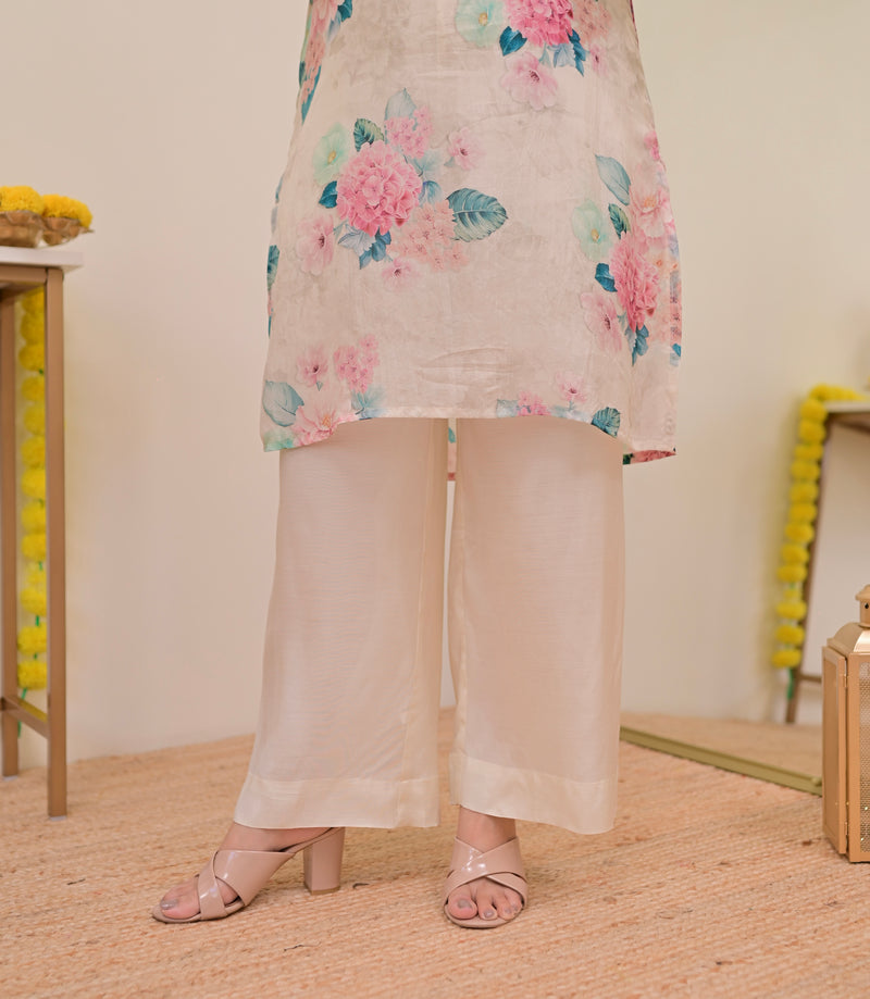 Ivory Floral Garden Muslin Silk Co-ord