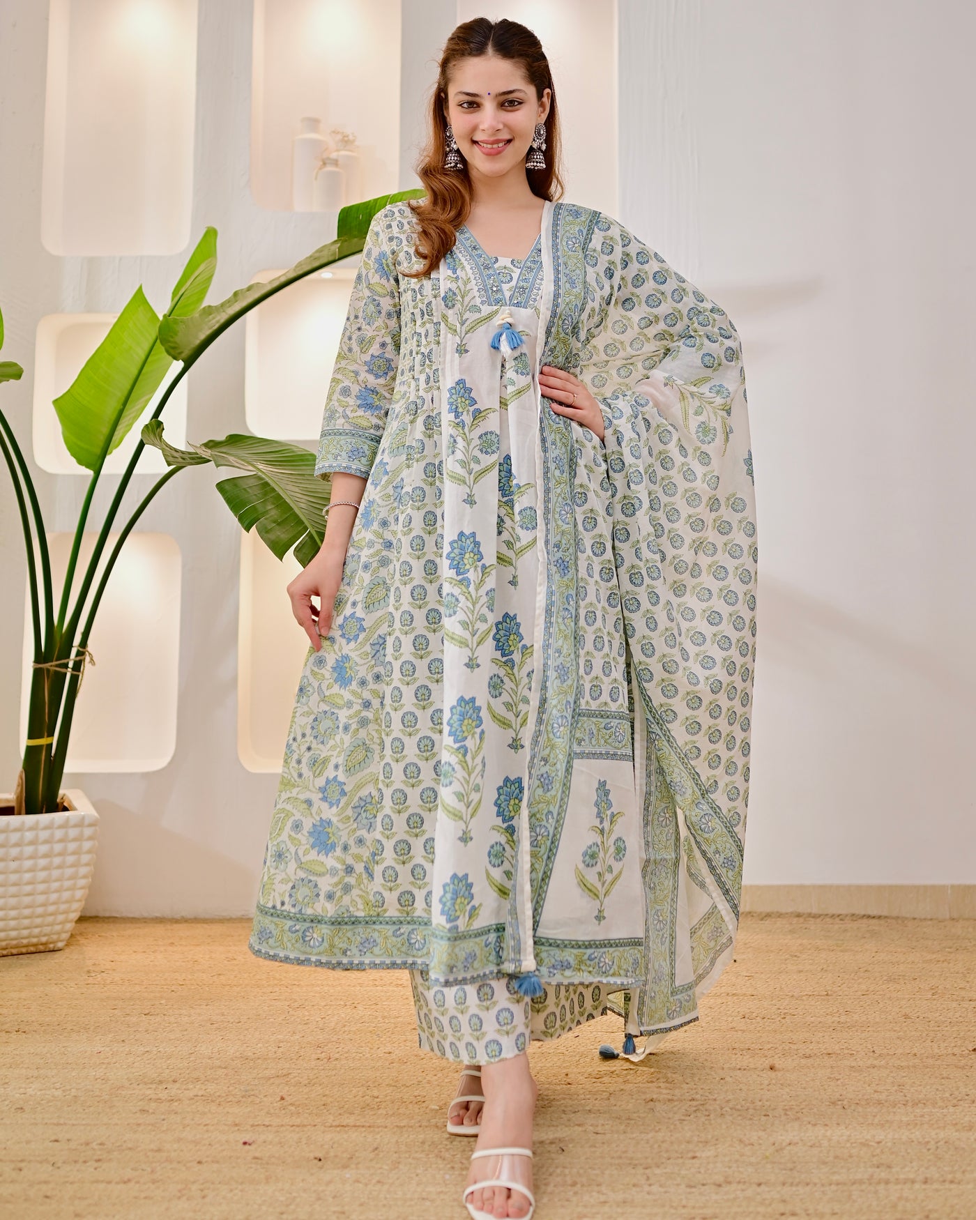 Blue Meher Gul Pintex A Line Cotton Suit