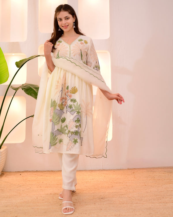 Ivory Pearl Garden Threadwork A Line Suit