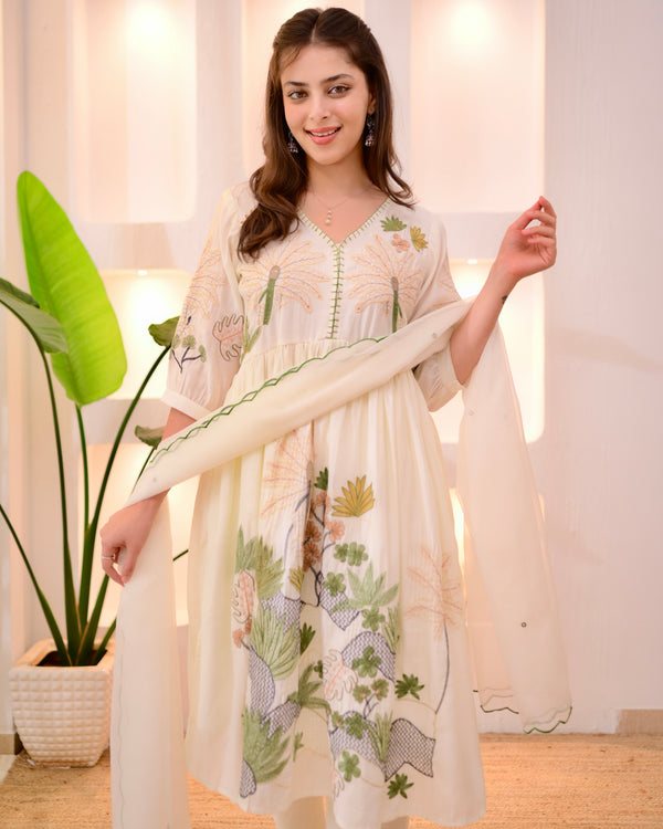 Ivory Pearl Garden Threadwork A Line Suit