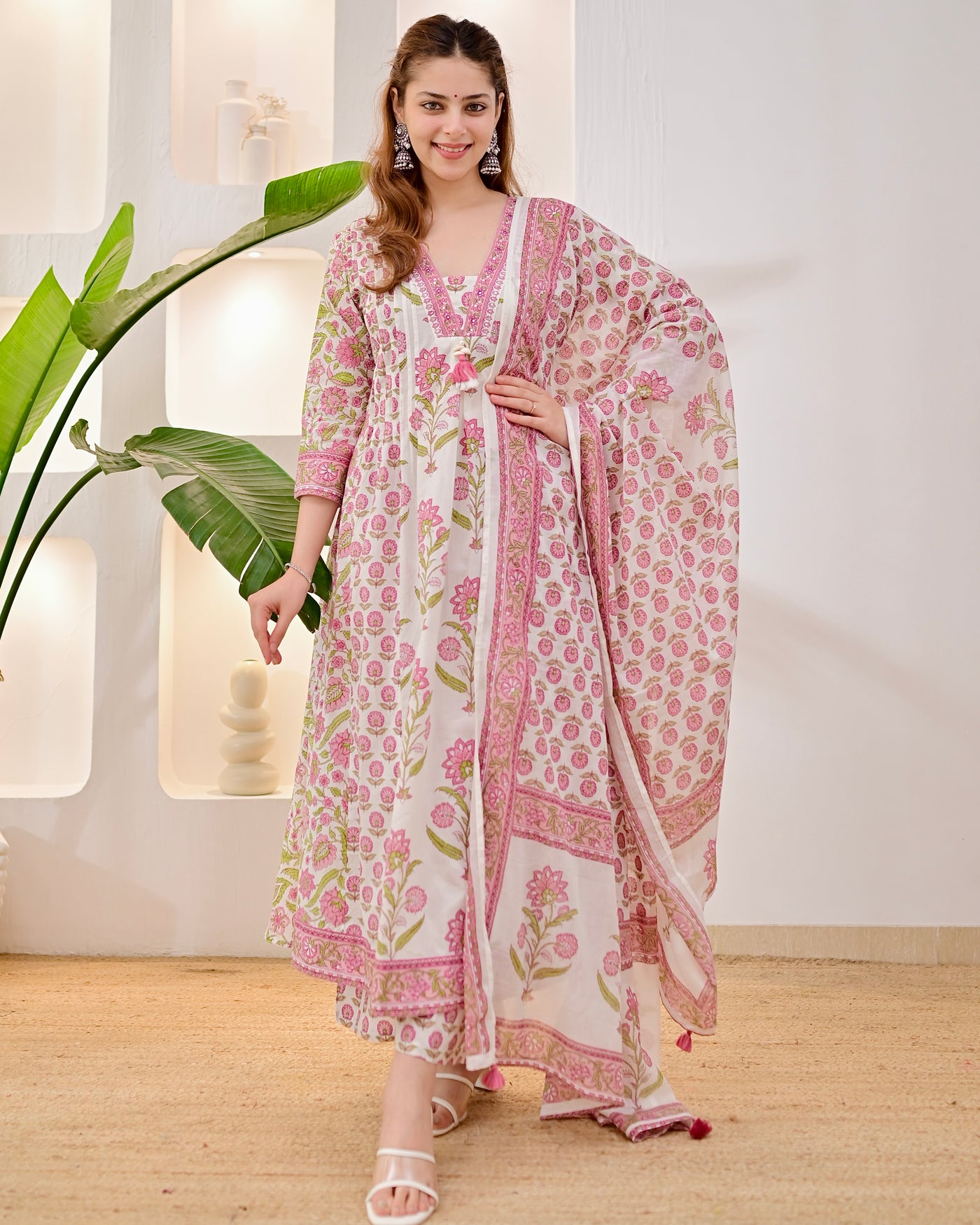 Pink Meher Gul Pintex A Line Cotton Suit