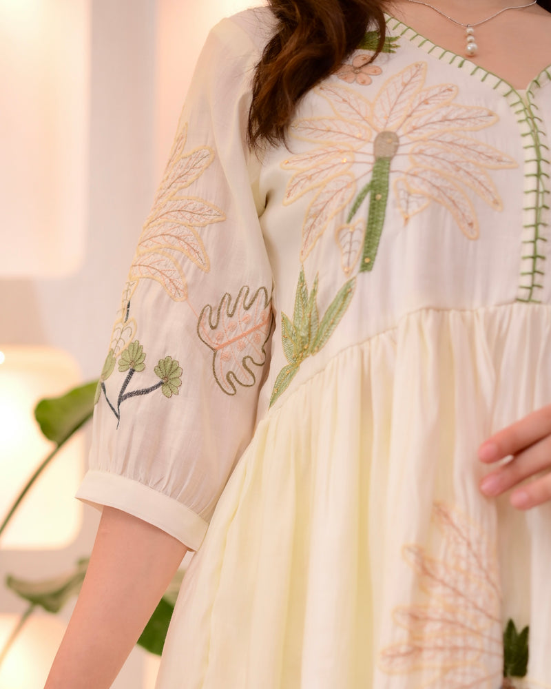 Ivory Pearl Garden Threadwork A Line Suit
