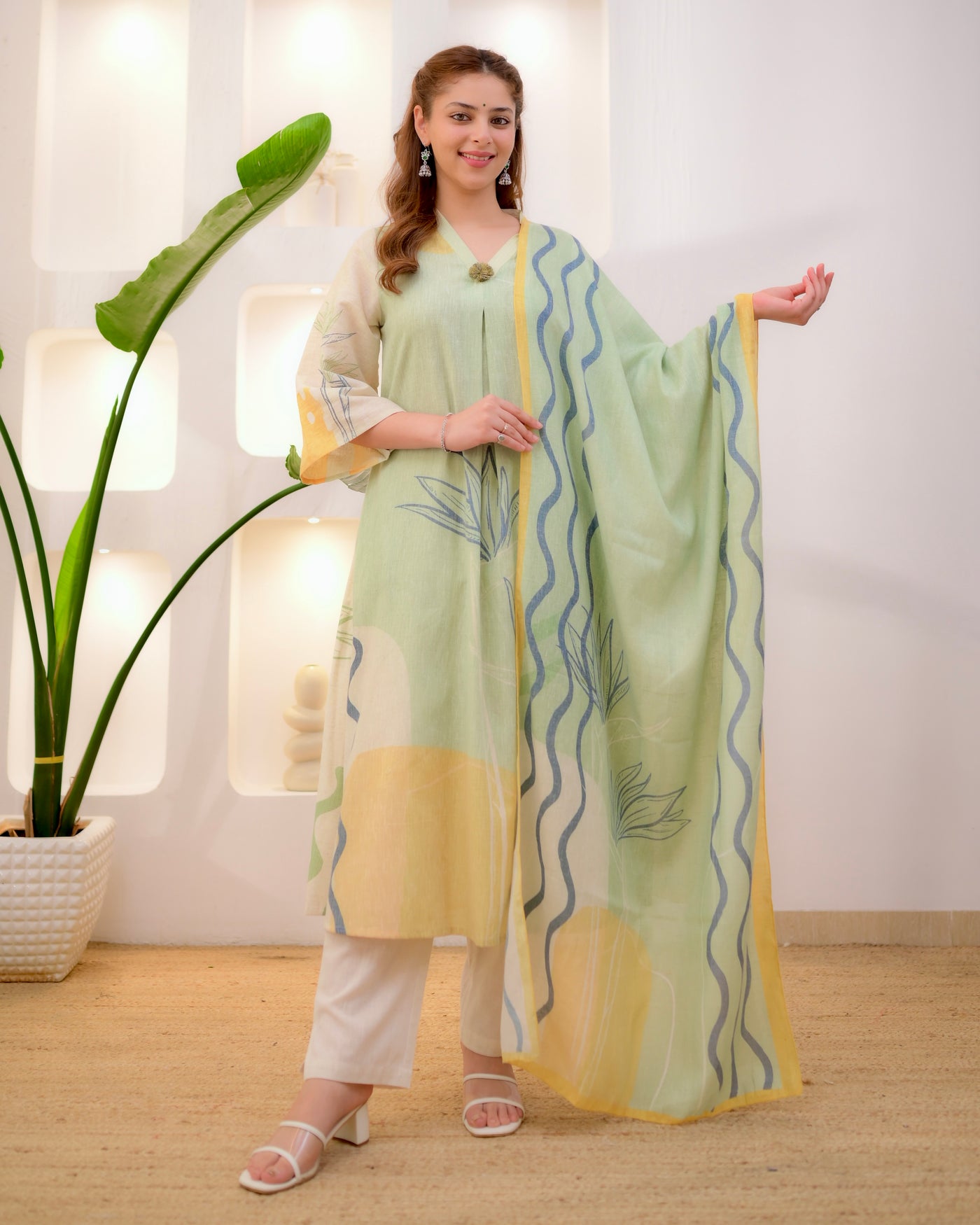 Mint Aqua Whisper Grace A Line Cotton Suit