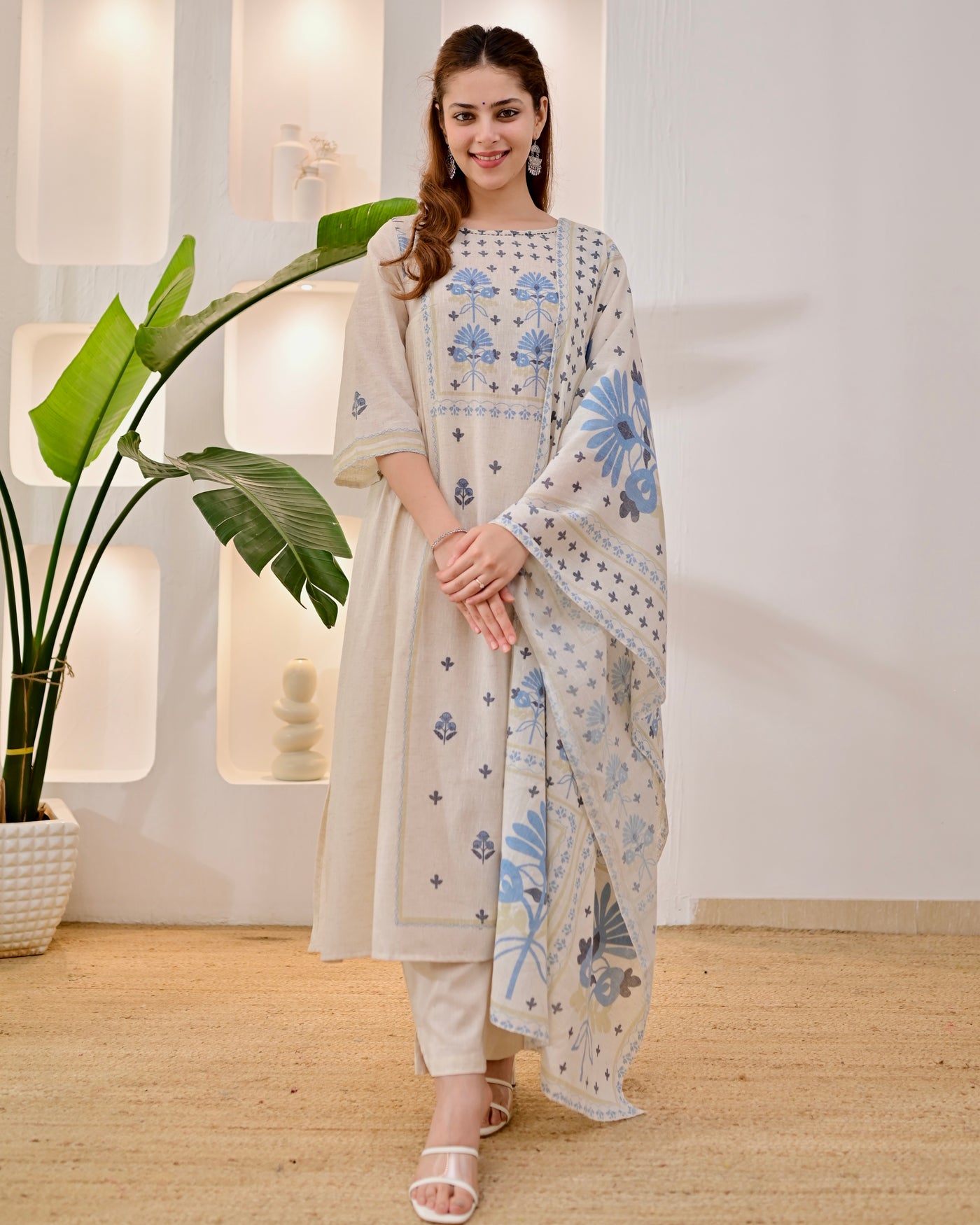Whispers of Blue Pintex Cotton A Line Suit