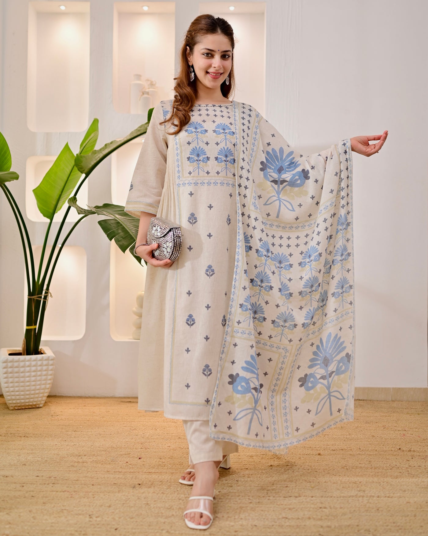 Whispers of Blue Pintex Cotton A Line Suit