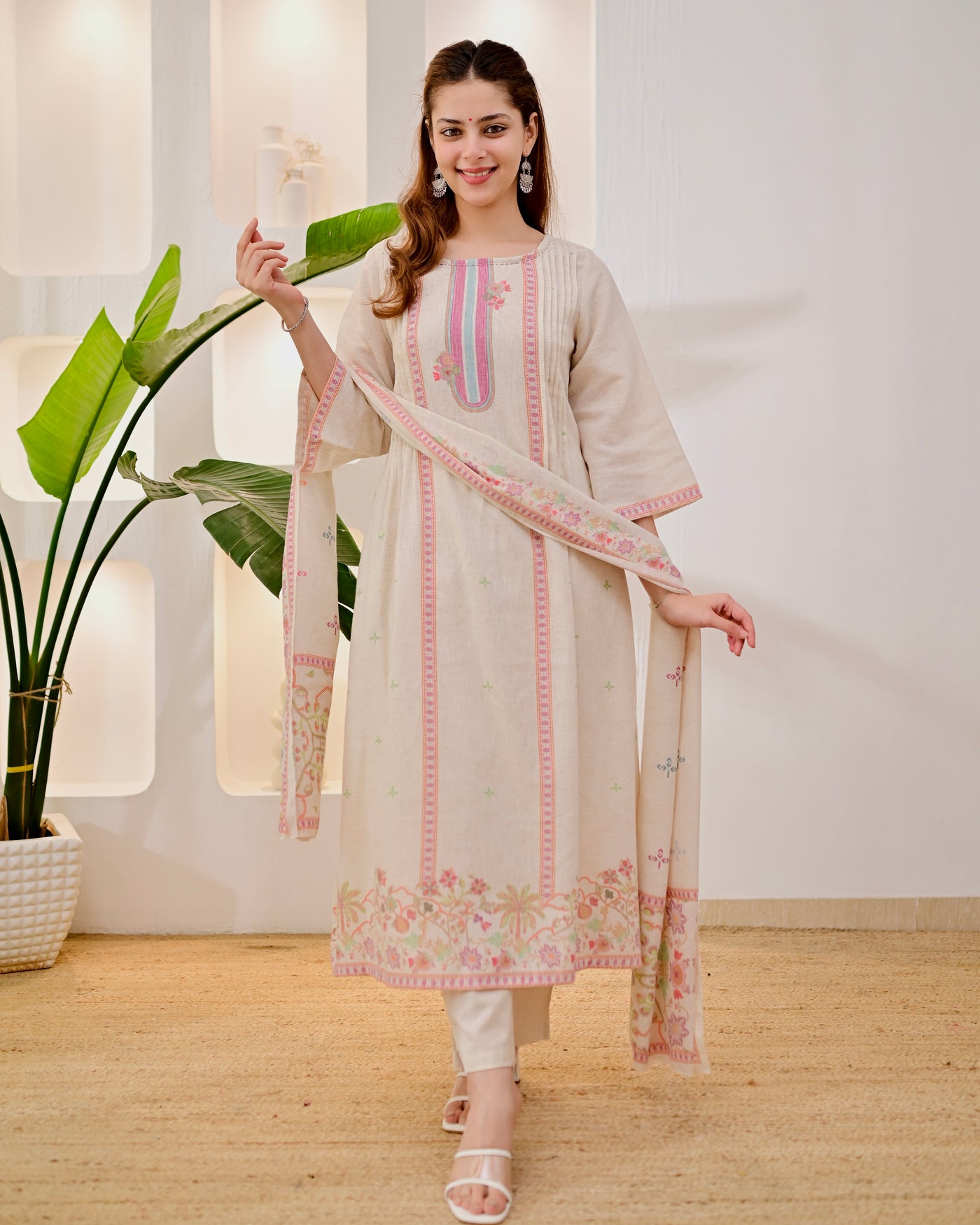 Blush Blossom Mist Pintex Cotton A Line Suit