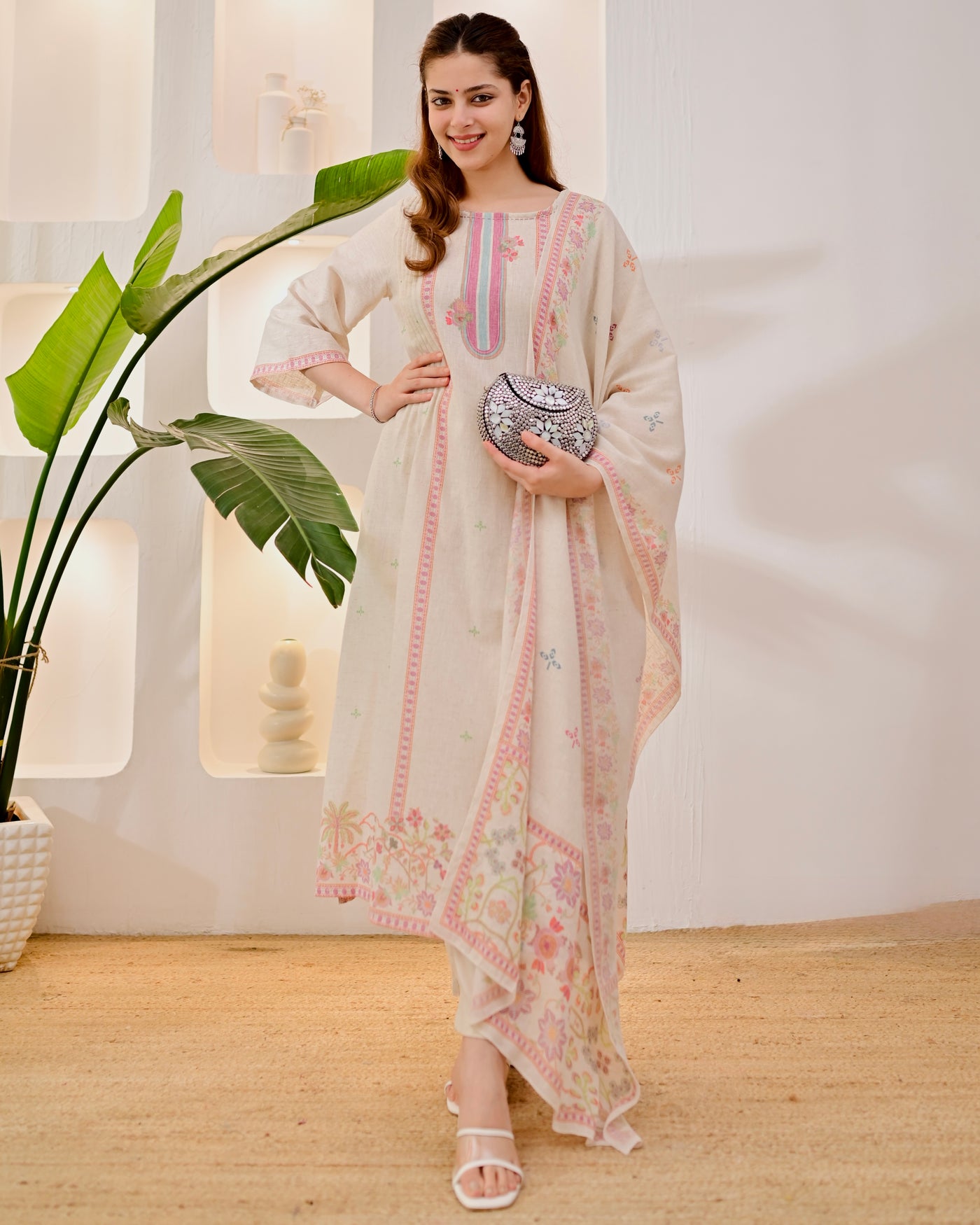 Blush Blossom Mist Pintex Cotton A Line Suit