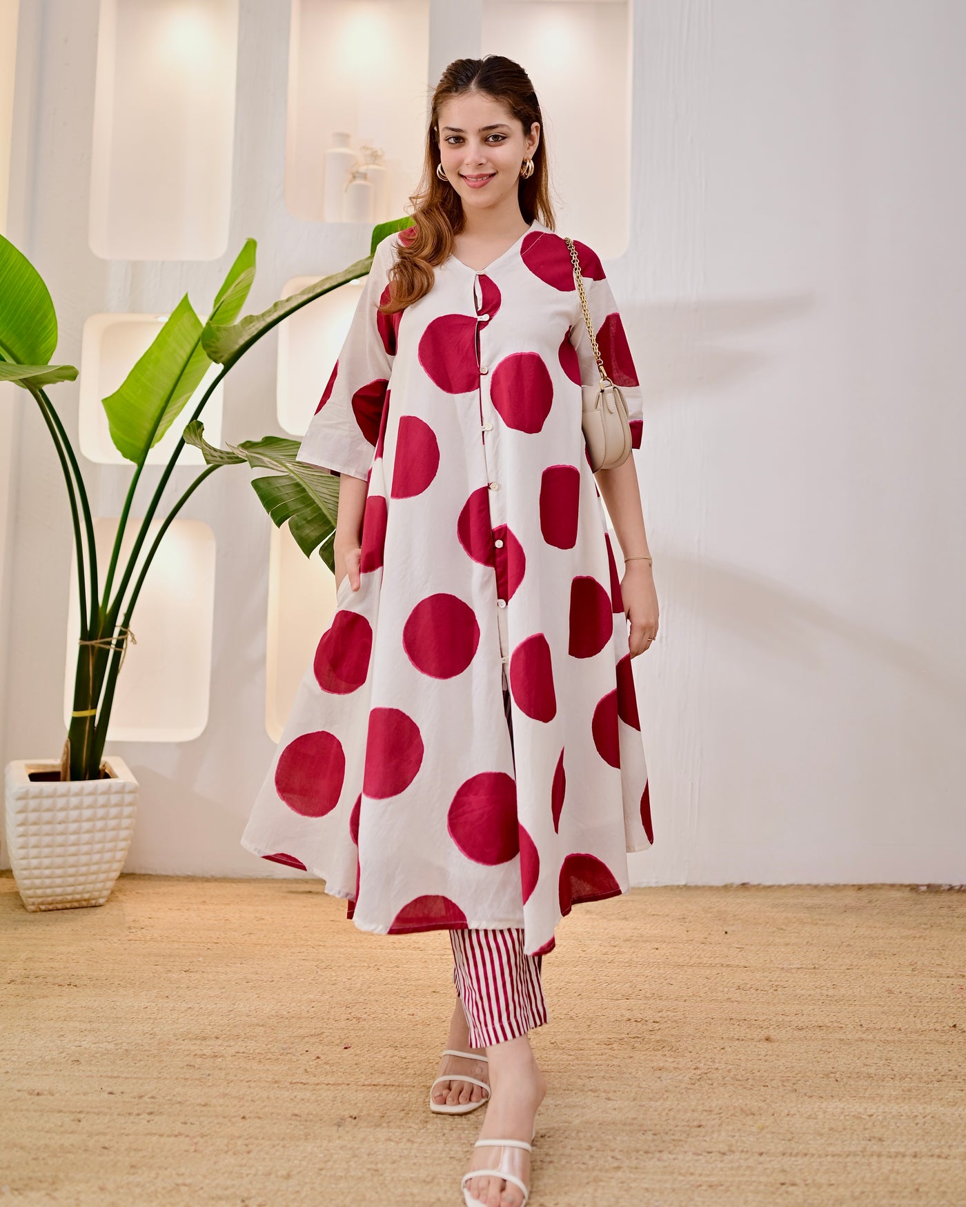 Cherry Pop Cotton A Line Kurta Set