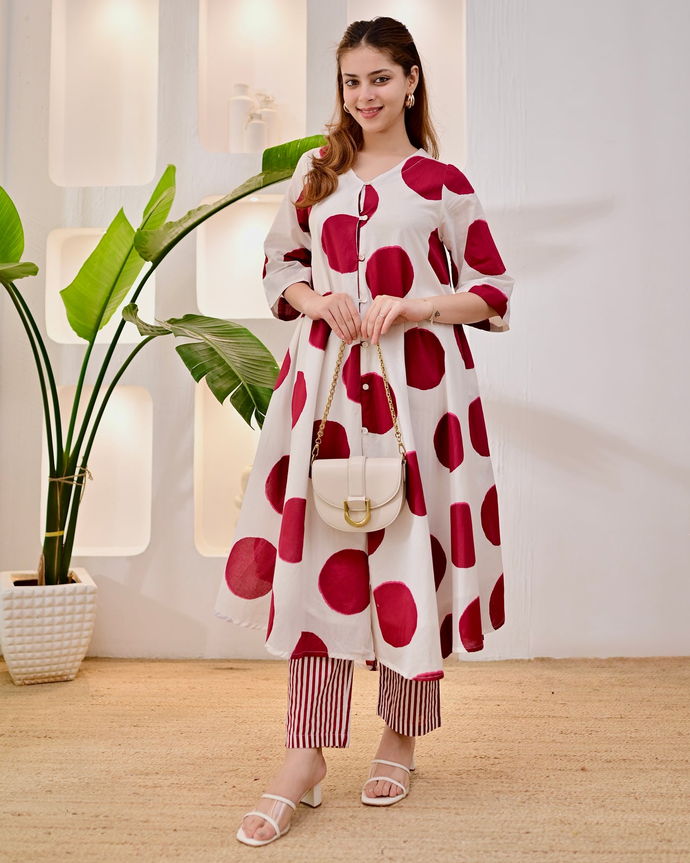 Cherry Pop Cotton A Line Kurta Set