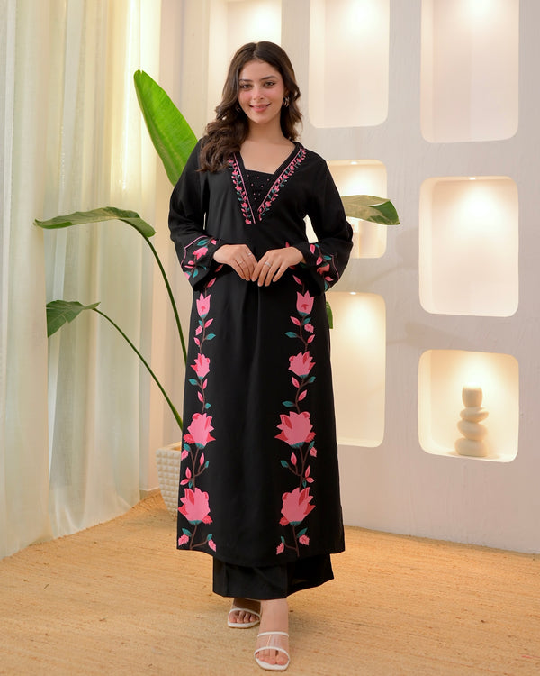 Black Lotus Cotton A Line Kurta Palazzo Set