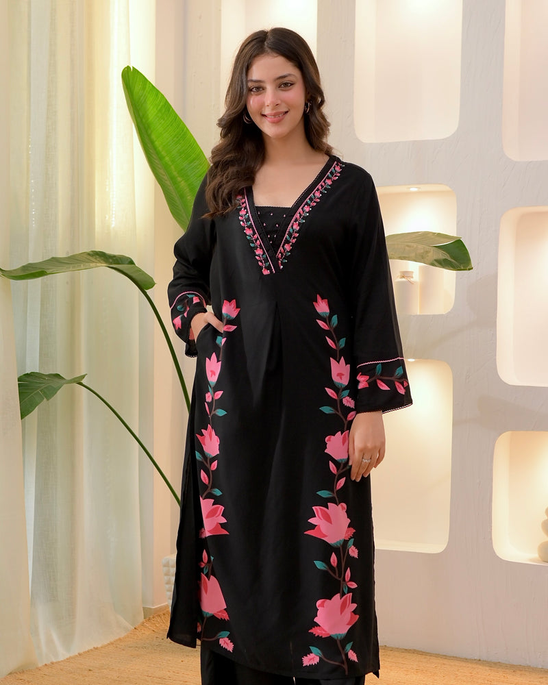 Black Lotus Cotton A Line Kurta Palazzo Set