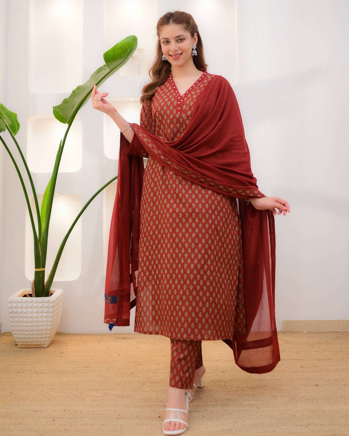 Mehroon Mehfil Premium Cotton Schiffli Suit