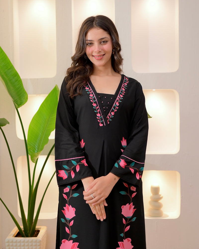 Black Lotus Cotton A Line Kurta Palazzo Set