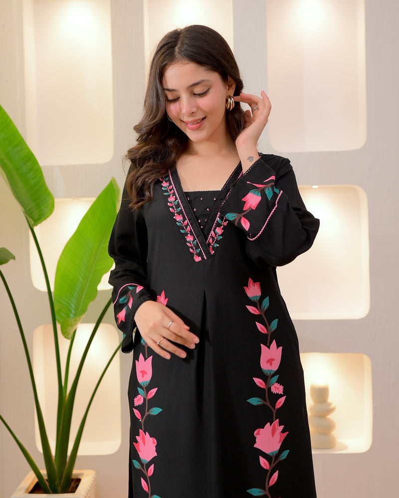 Black Lotus Cotton A Line Kurta Palazzo Set