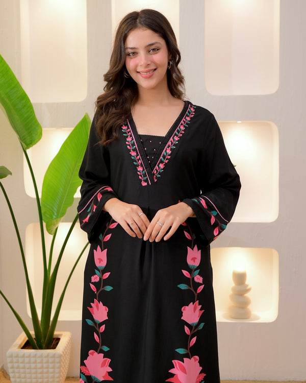 Black Lotus Cotton A Line Kurta Palazzo Set