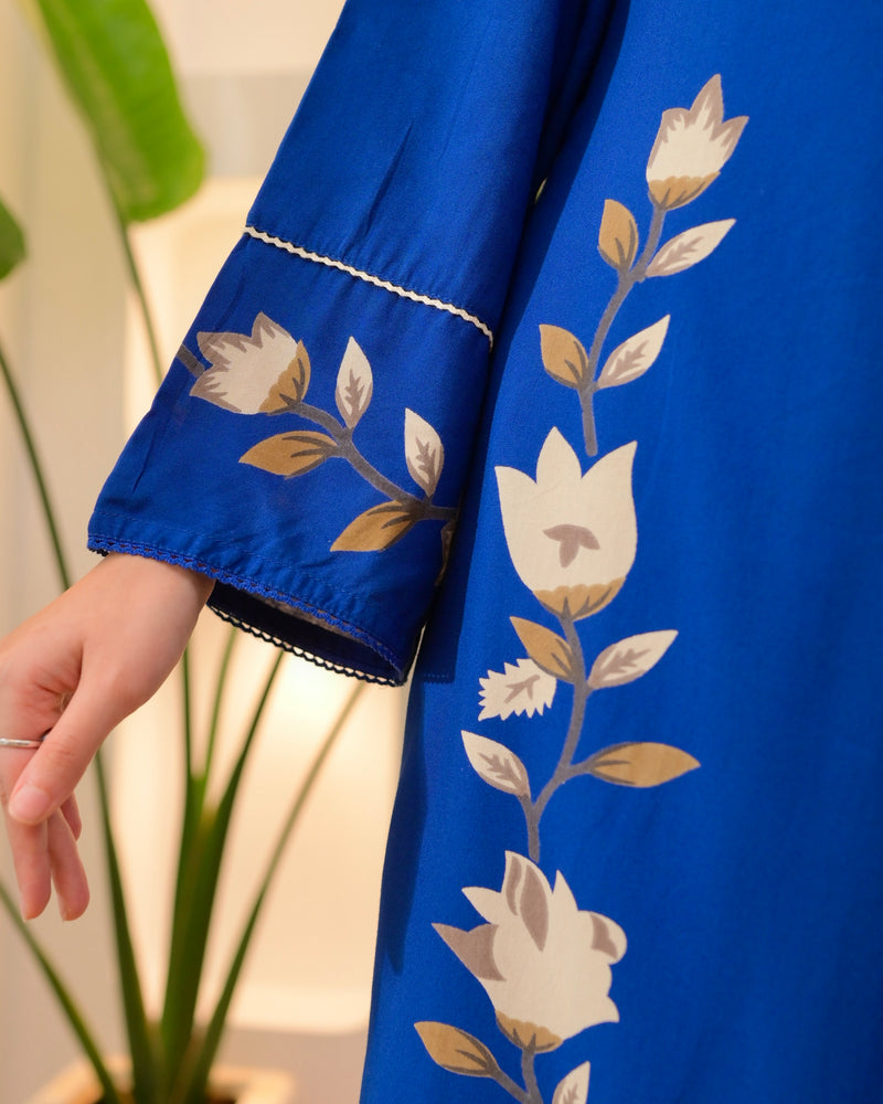 Persian Blue Lotus Cotton A Line Kurta Palazzo Set