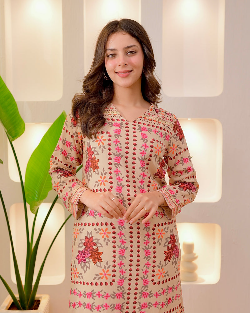 Ivory Autumn Garden Cotton A Line Kurta Palazzo Set
