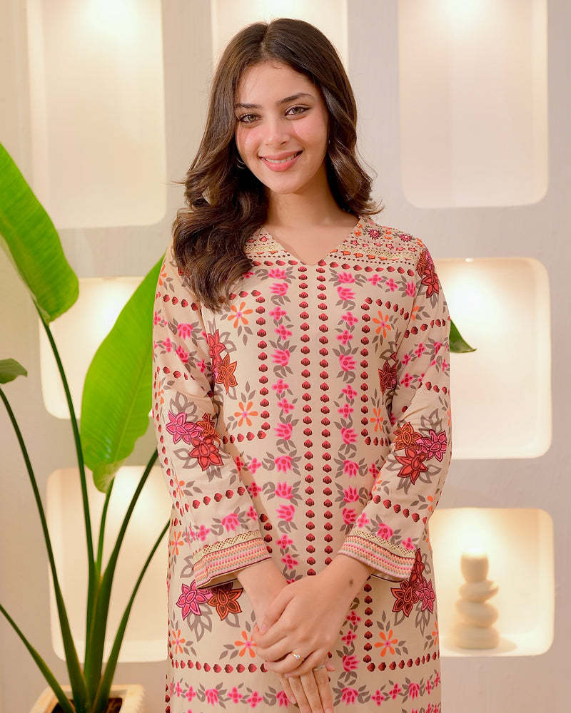 Ivory Autumn Garden Cotton A Line Kurta Palazzo Set