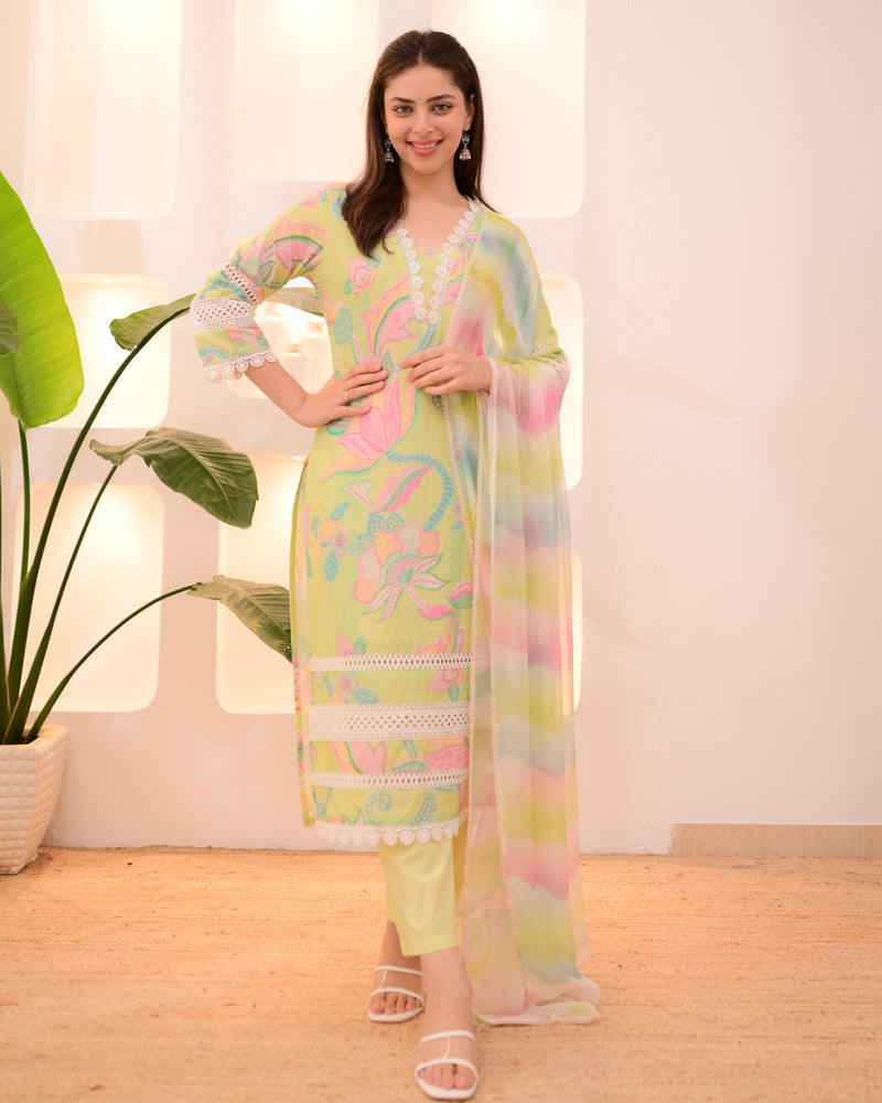 Lime Blossom Schiffli Lace Cotton Suit
