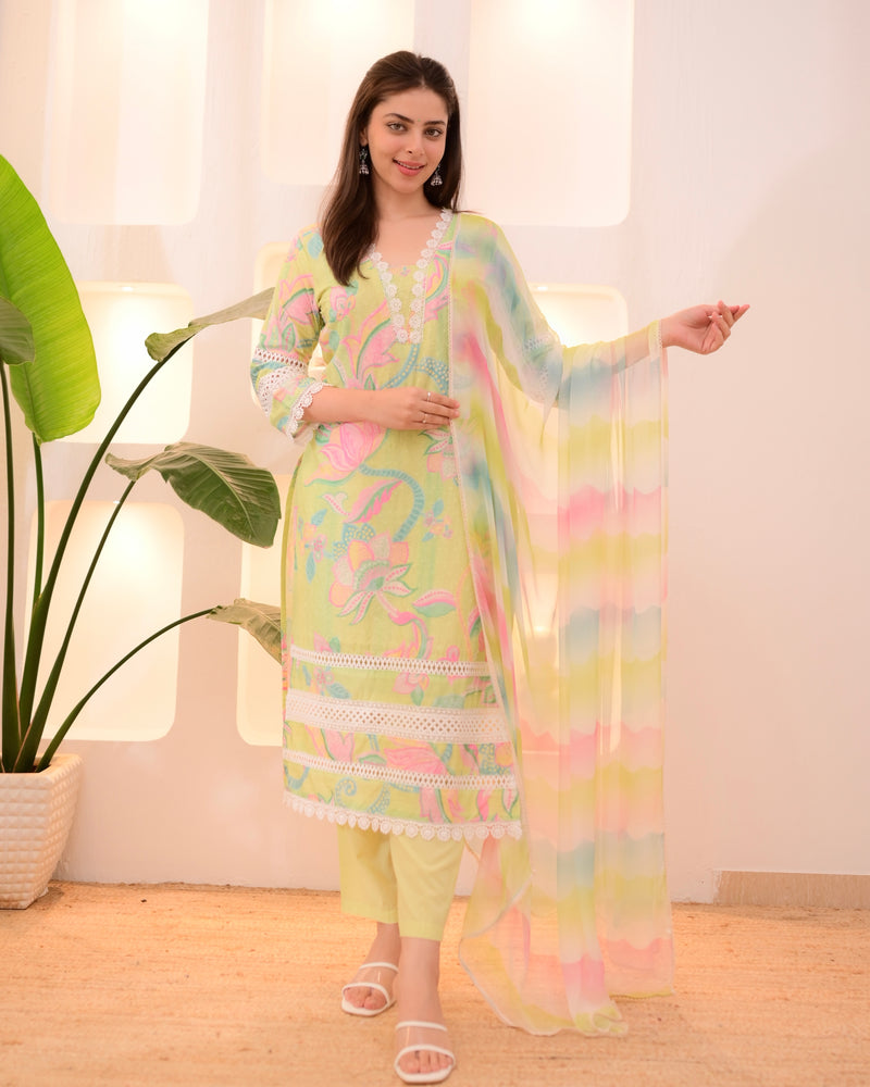 Lime Blossom Schiffli Lace Cotton Suit