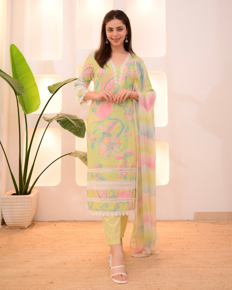 Lime Blossom Schiffli Lace Cotton Suit