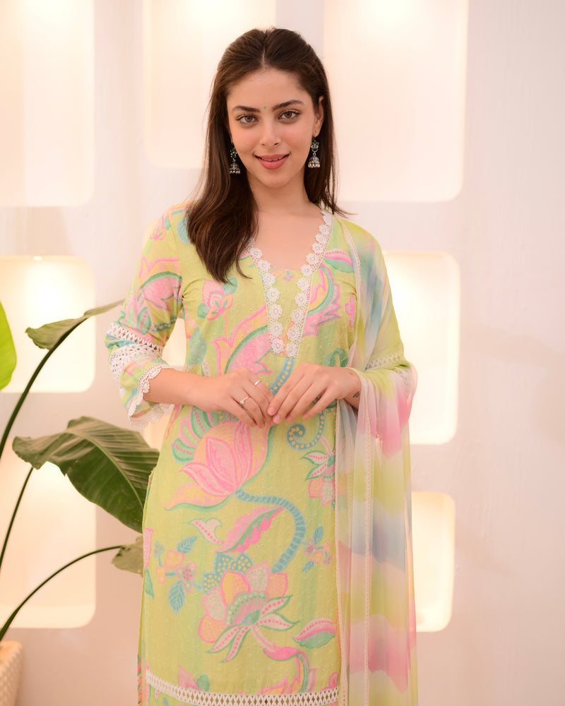 Lime Blossom Schiffli Lace Cotton Suit