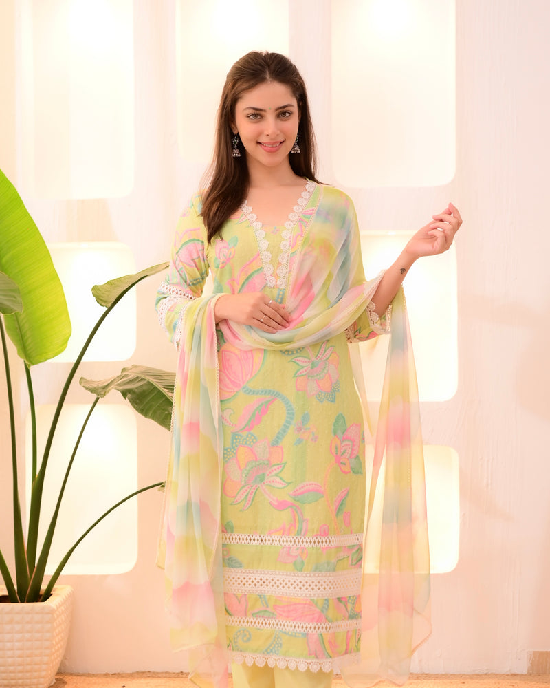 Lime Blossom Schiffli Lace Cotton Suit
