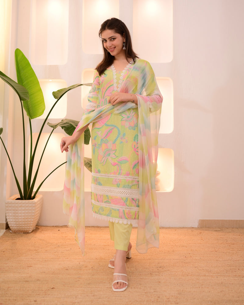 Lime Blossom Schiffli Lace Cotton Suit