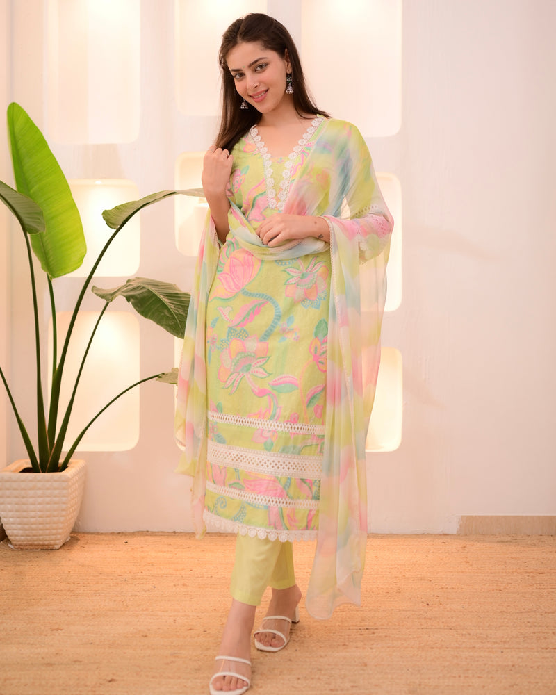 Lime Blossom Schiffli Lace Cotton Suit