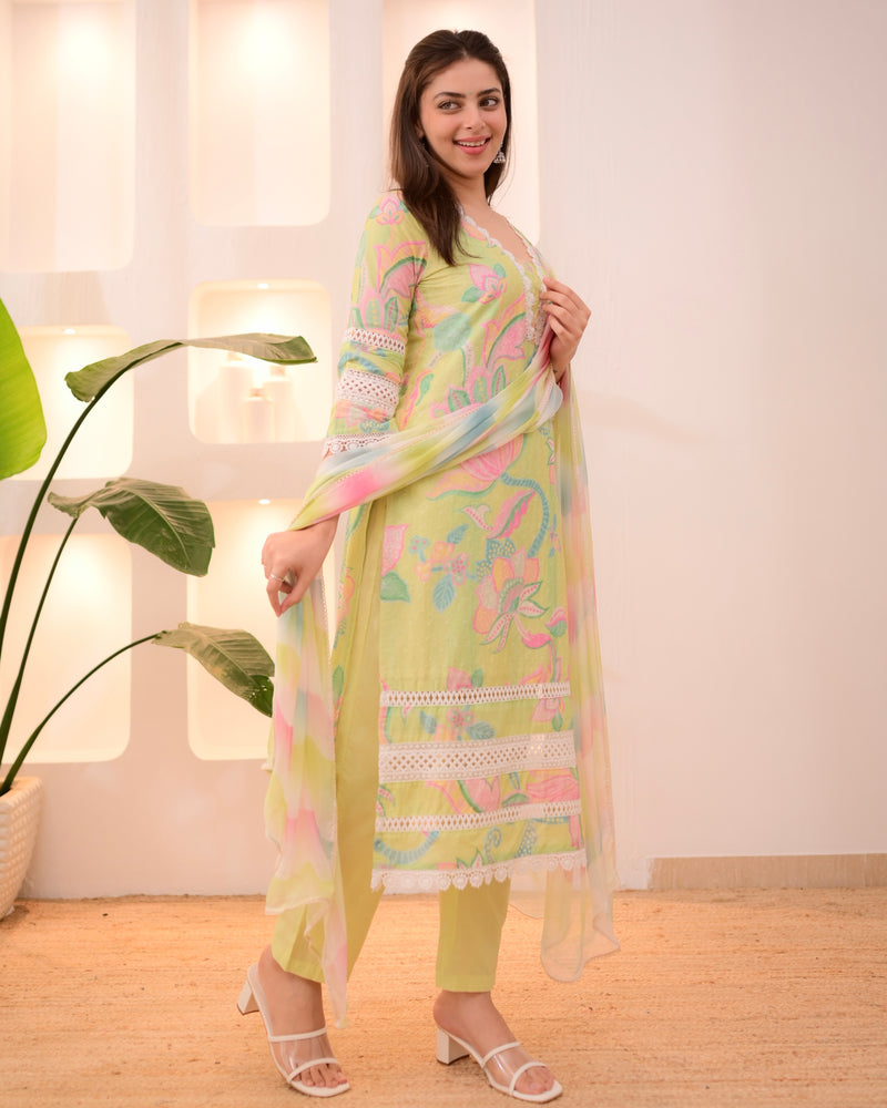 Lime Blossom Schiffli Lace Cotton Suit