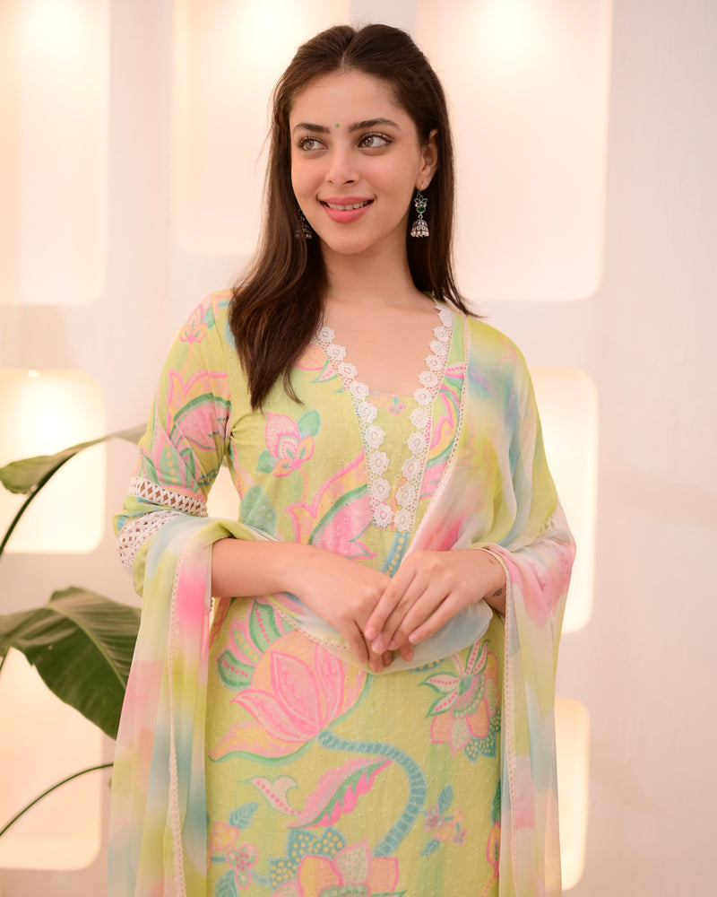 Lime Blossom Schiffli Lace Cotton Suit