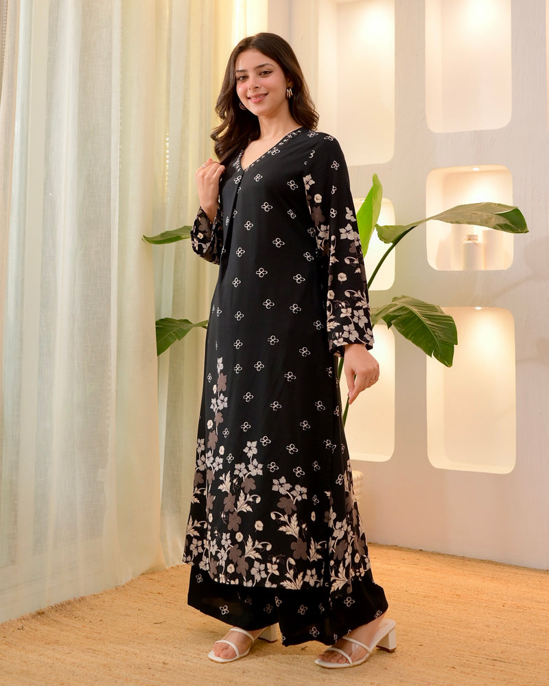 Black Clover Cotton A Line Kurta Palazzo Set