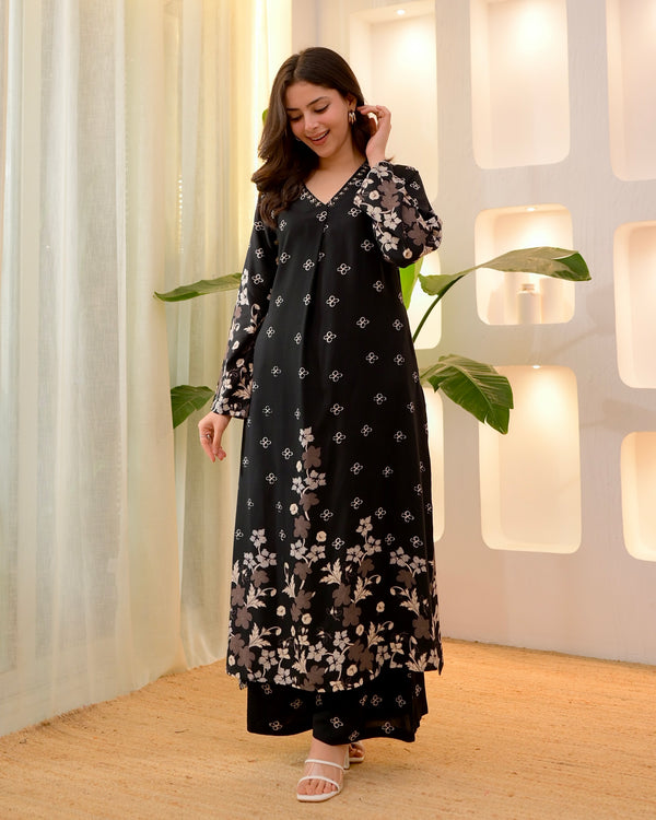 Black Clover Cotton A Line Kurta Palazzo Set